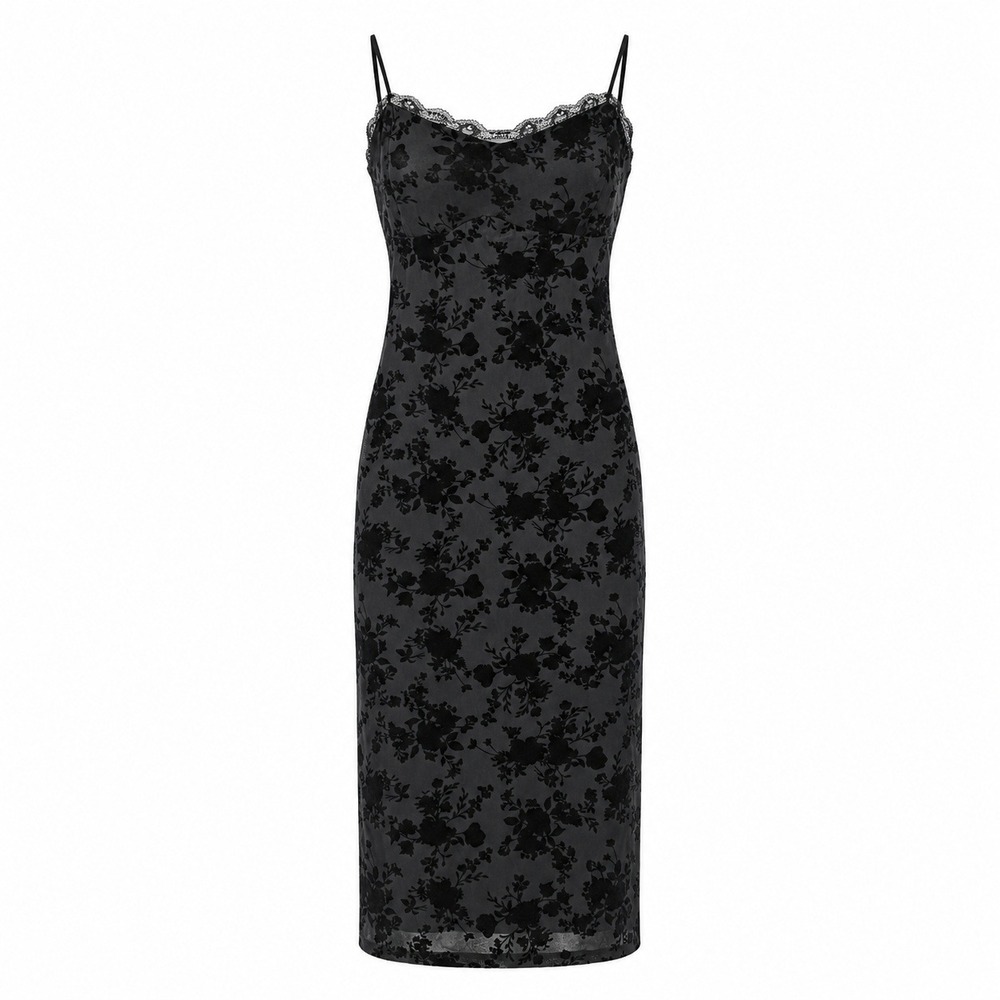No Comment Maxi Dress Black Velvet Floral Burnout Mesh Lace Trim Size M Goth 90s